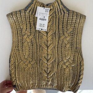 Zara Metallic Gold and Gray Knit Sweater